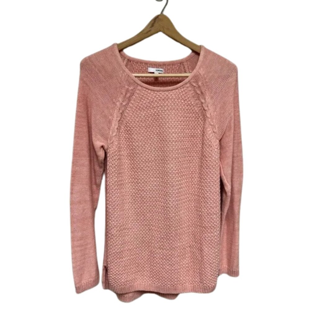 Sonoma Womens Sweater Cable Knit Long Raglan Sleeve Crew Neck Pullover Peach